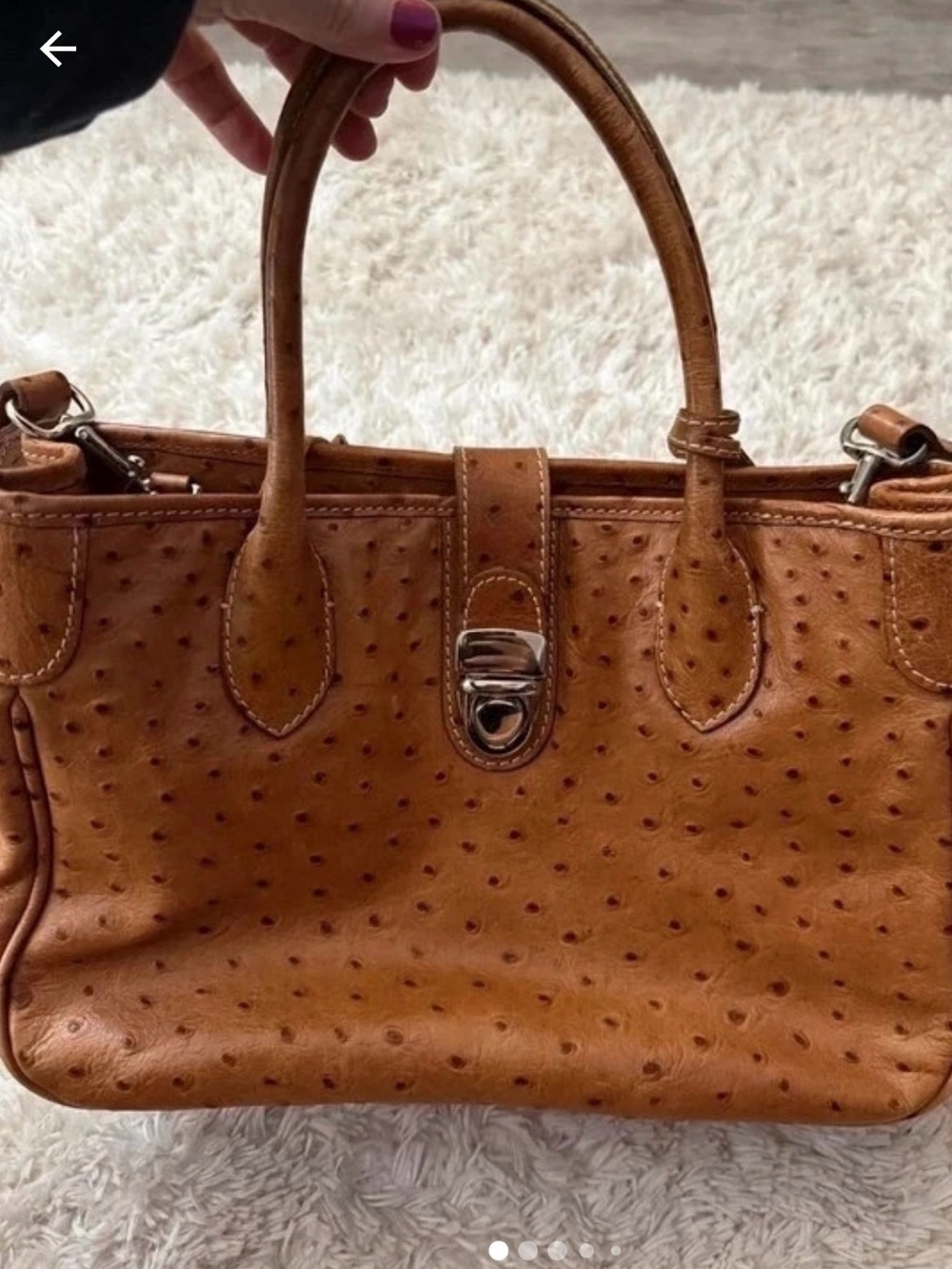 Dooney & Bourke Tan Faux-Ostrich Satchel with Silver Turn-Lock